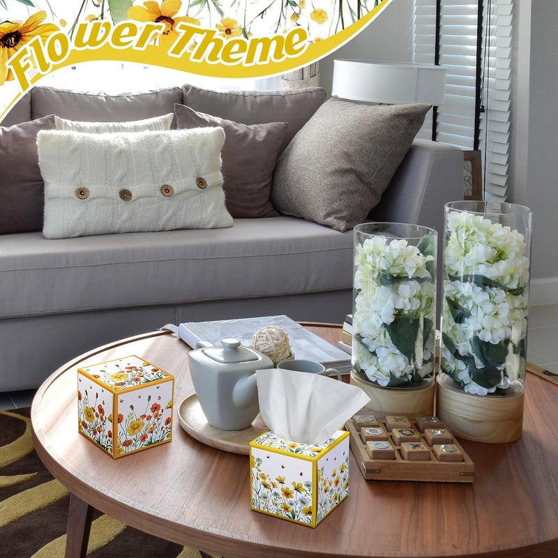 Fourluoo 12 Pack Fall Floral Facial Tissues Cube Boxes 600 Sheets 3 Ply Small Square Wildflowers Face Tissues Bulk for Autumn Car Bedroom Supplies - Image 4